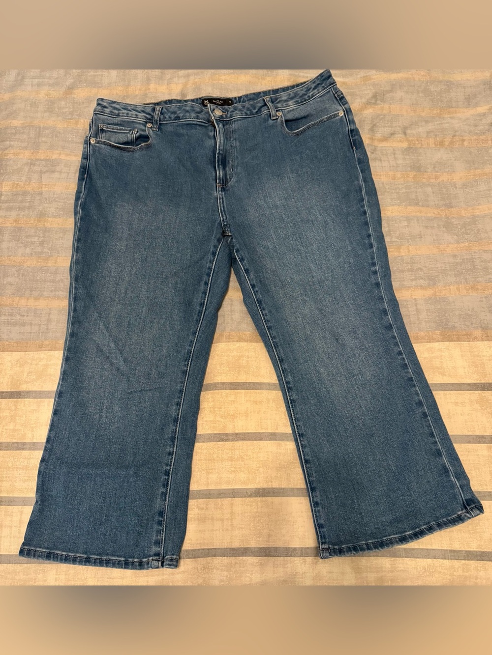 Womens Denim Blue Jeans Crop Flare
